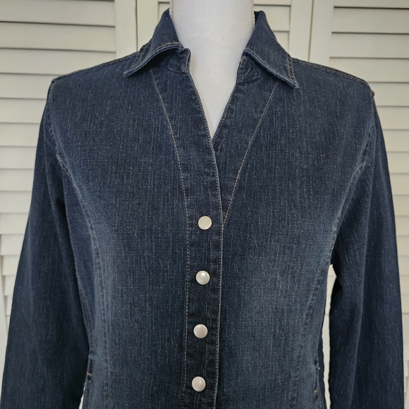 Christopher & Banks Denim Jacket Size S Blue Snap Front V Neckline Pockets NWT - Picture 2 of 15